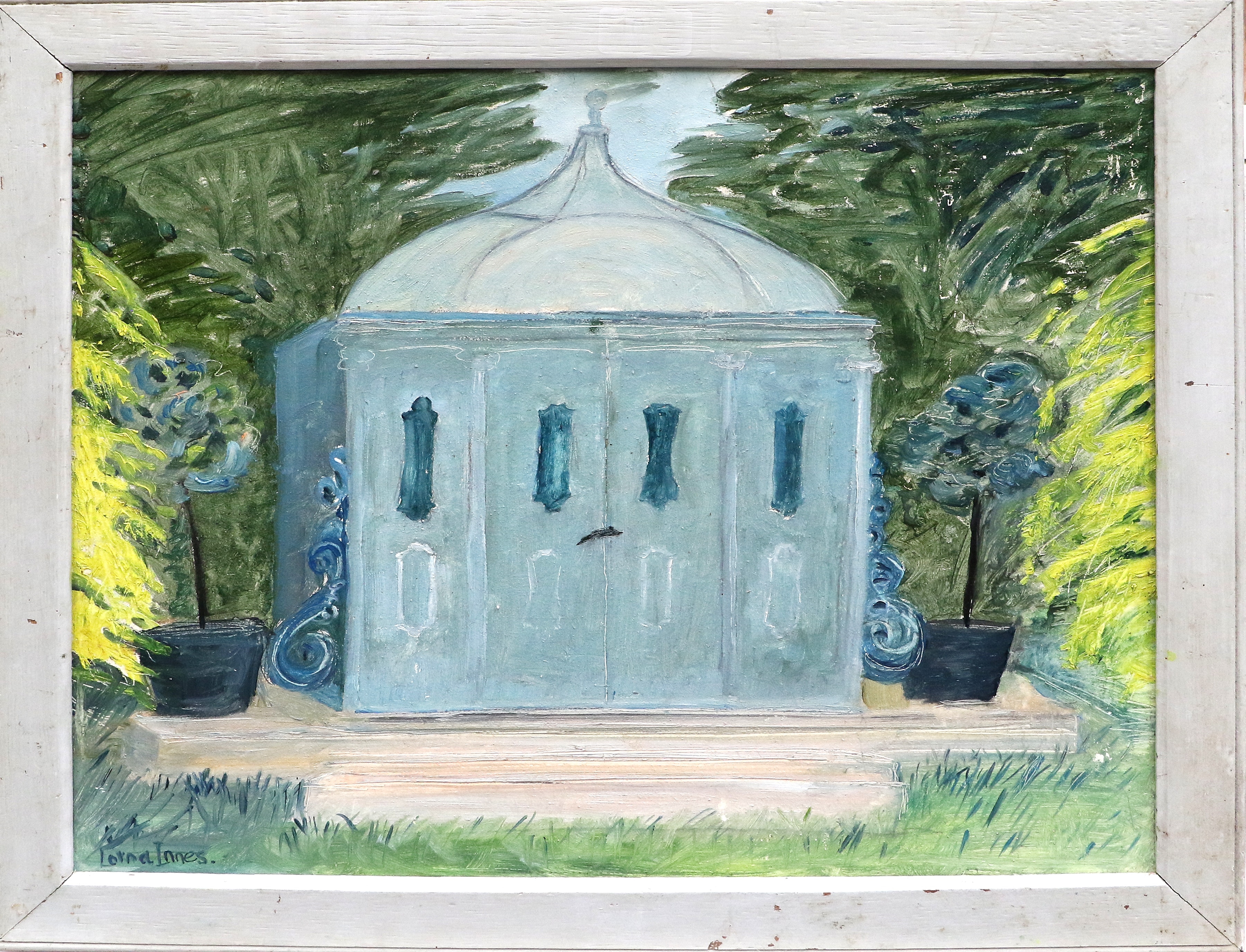 Artwork by Lorna Innes, The Blue Pavillion, Made of oil on board