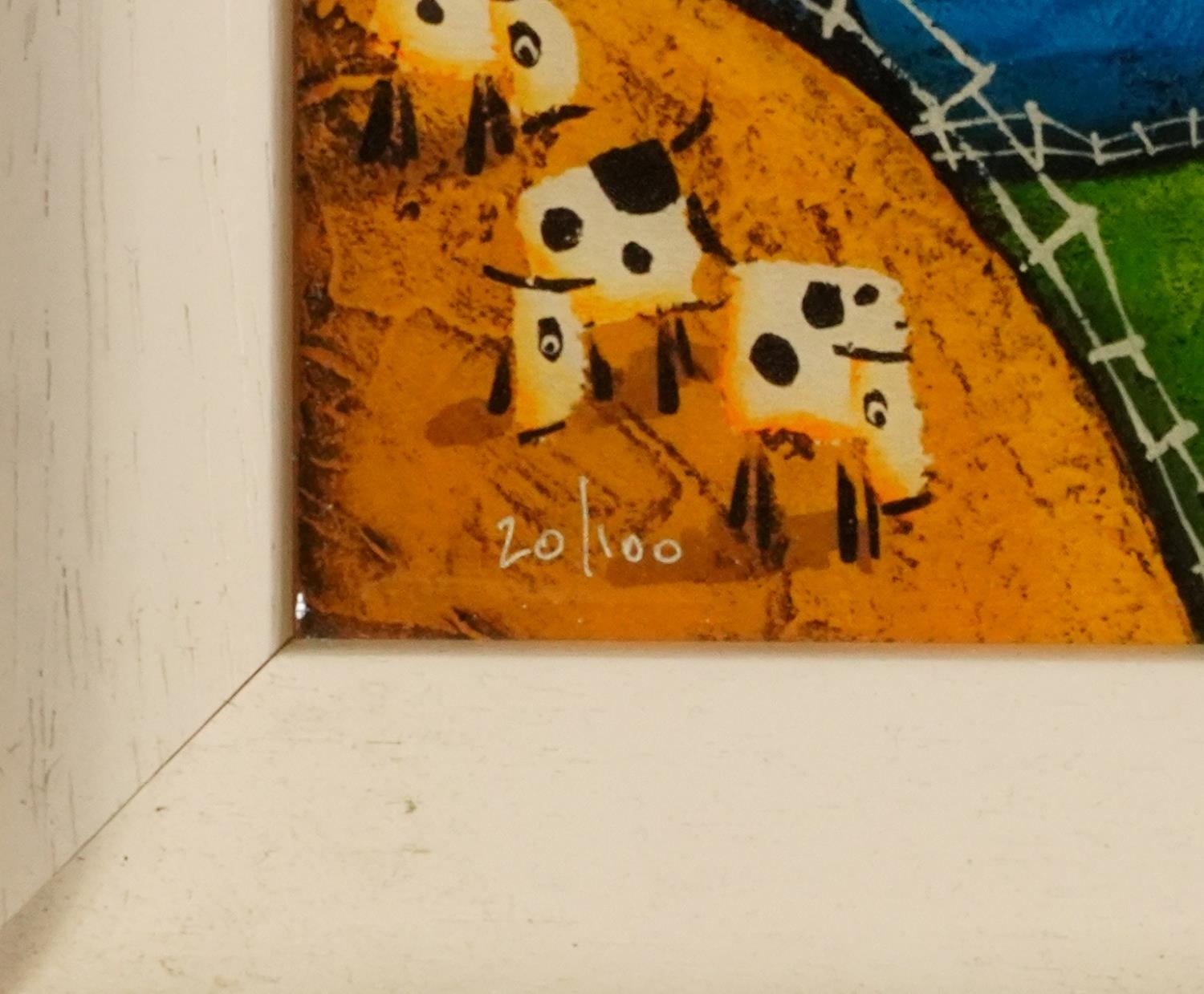 Artwork by Dale Bowen, Surreal landscape with cattle and buildings, Made of resin print in colour