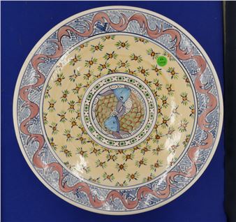Connie Kiener Faience Fish Charger 14.5'' - Connie Kiener