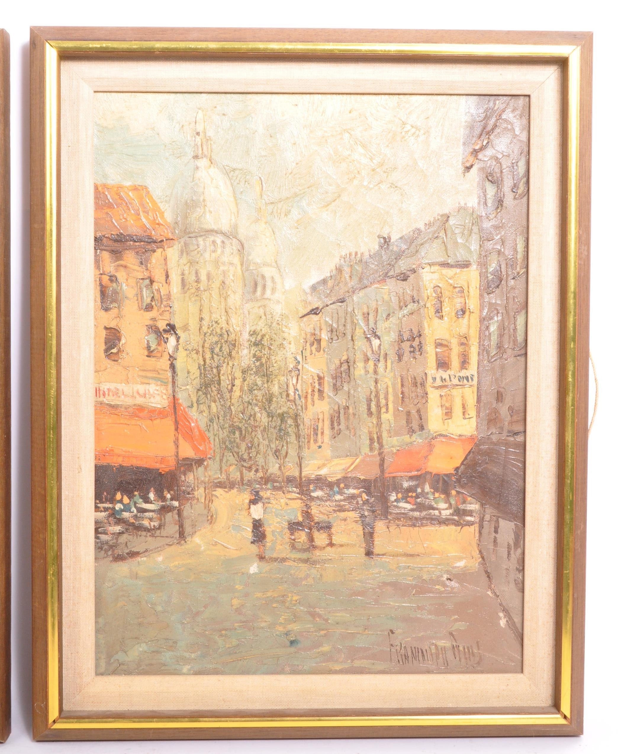 Artwork by François DuBois, Pair midcentury oil on canvases depicting Parisian street scenes, Made of oil on canvases