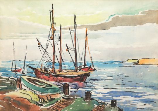 Fischerboote am Strand by Albert Klatt