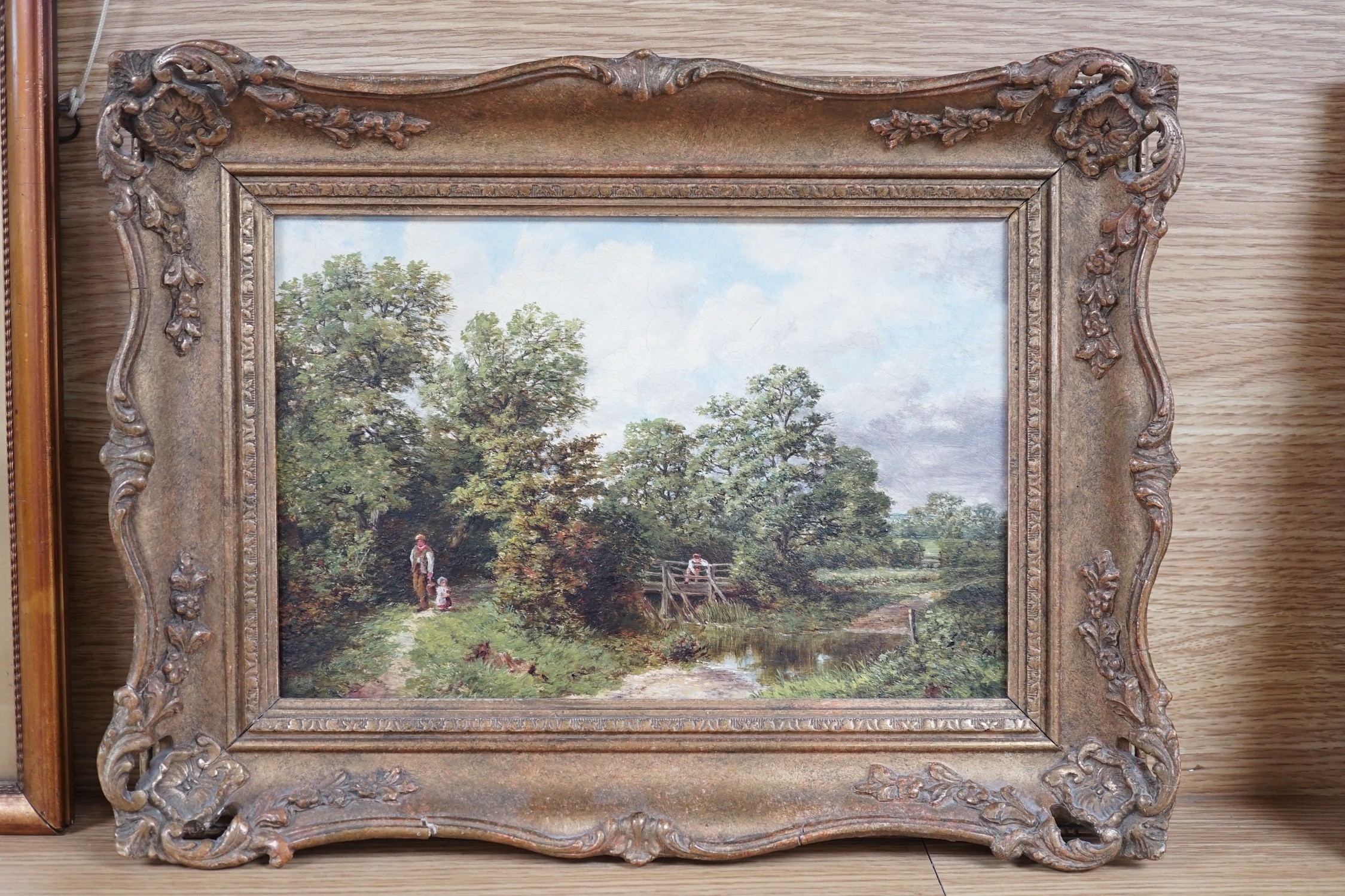 Artwork by Albert Edmund Gyngell, Figures in a river landscape, Made of oil on mill board