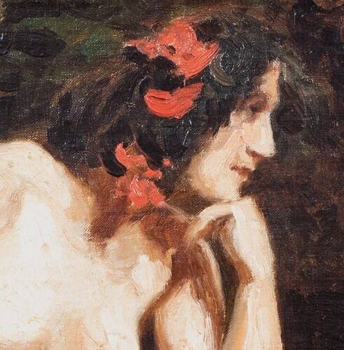 Artwork by Edwin Nichol, PORTRAIT OF A NUDE LADY IN A WOODLAND OIL PAINTING, Made of Oil on canvas
