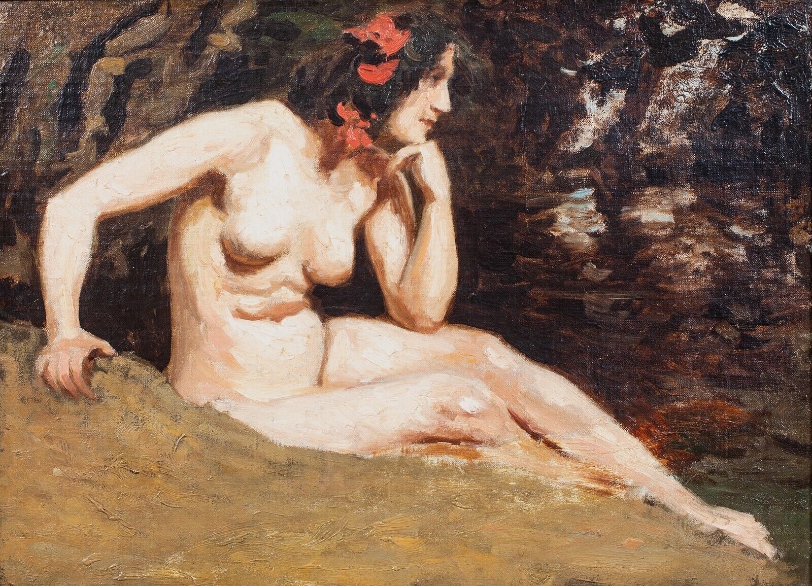 Artwork by Edwin Nichol, PORTRAIT OF A NUDE LADY IN A WOODLAND OIL PAINTING, Made of Oil on canvas