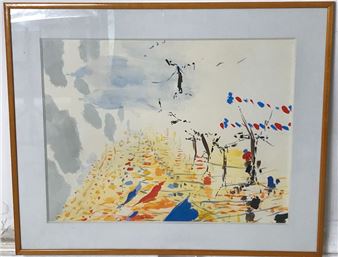 Vue d'une rue animée un 14 juillet - Emile Rampelberg