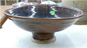 Eunice Prieto Tenmoku Glazed Pedestal Bowl 5''x11.5'' - Eunice Prieto Damron