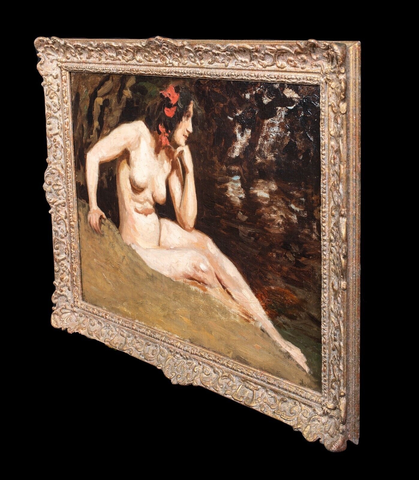 Artwork by Edwin Nichol, PORTRAIT OF A NUDE LADY IN A WOODLAND OIL PAINTING, Made of Oil on canvas