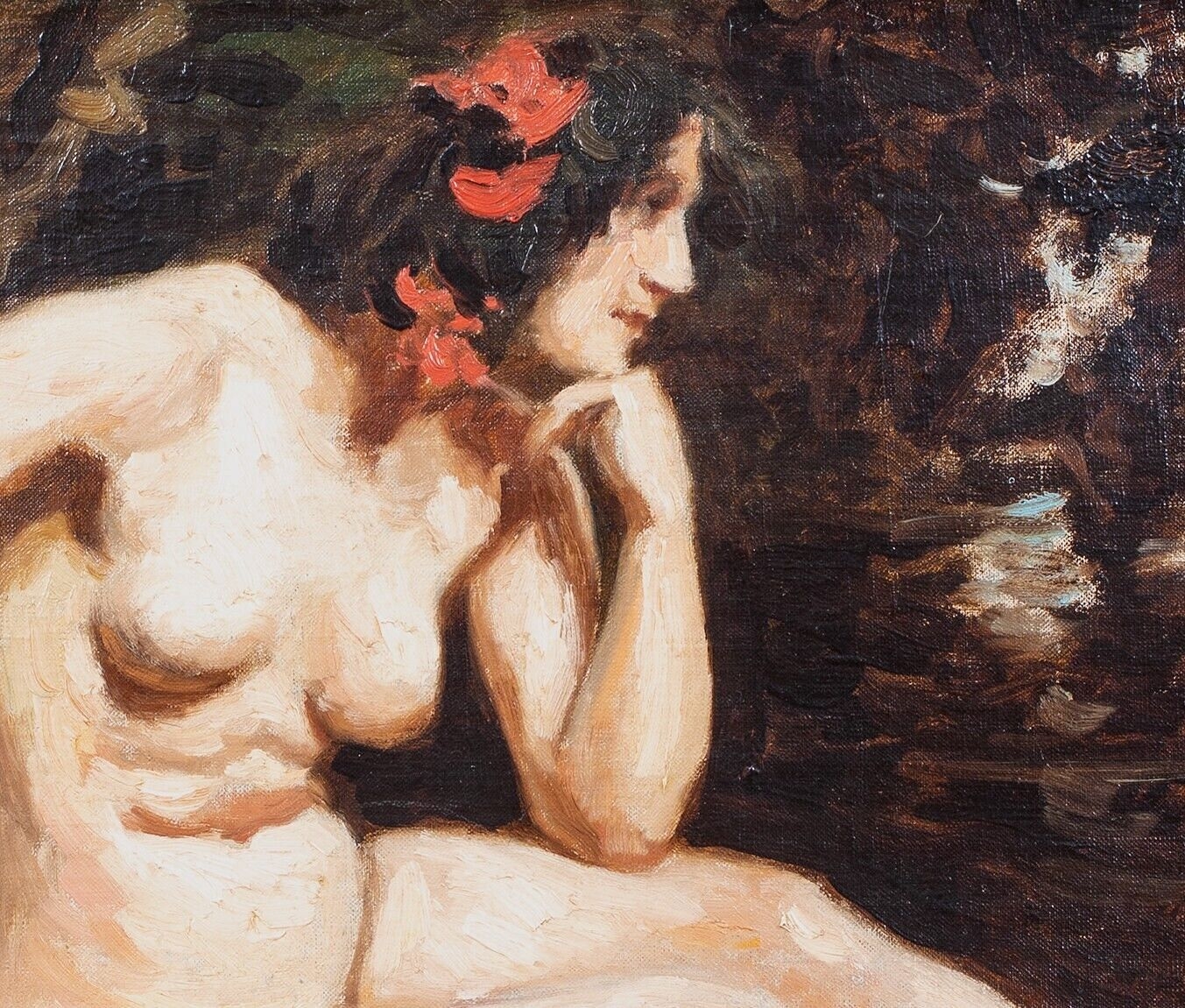 Artwork by Edwin Nichol, PORTRAIT OF A NUDE LADY IN A WOODLAND OIL PAINTING, Made of Oil on canvas