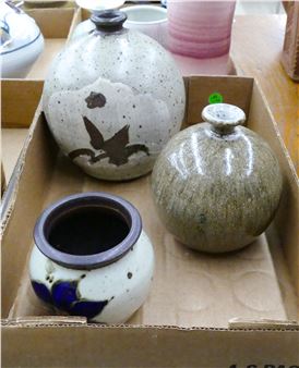 Box 3pc Jerry Glenn Stoneware Vases and Jar - Jerry Glenn