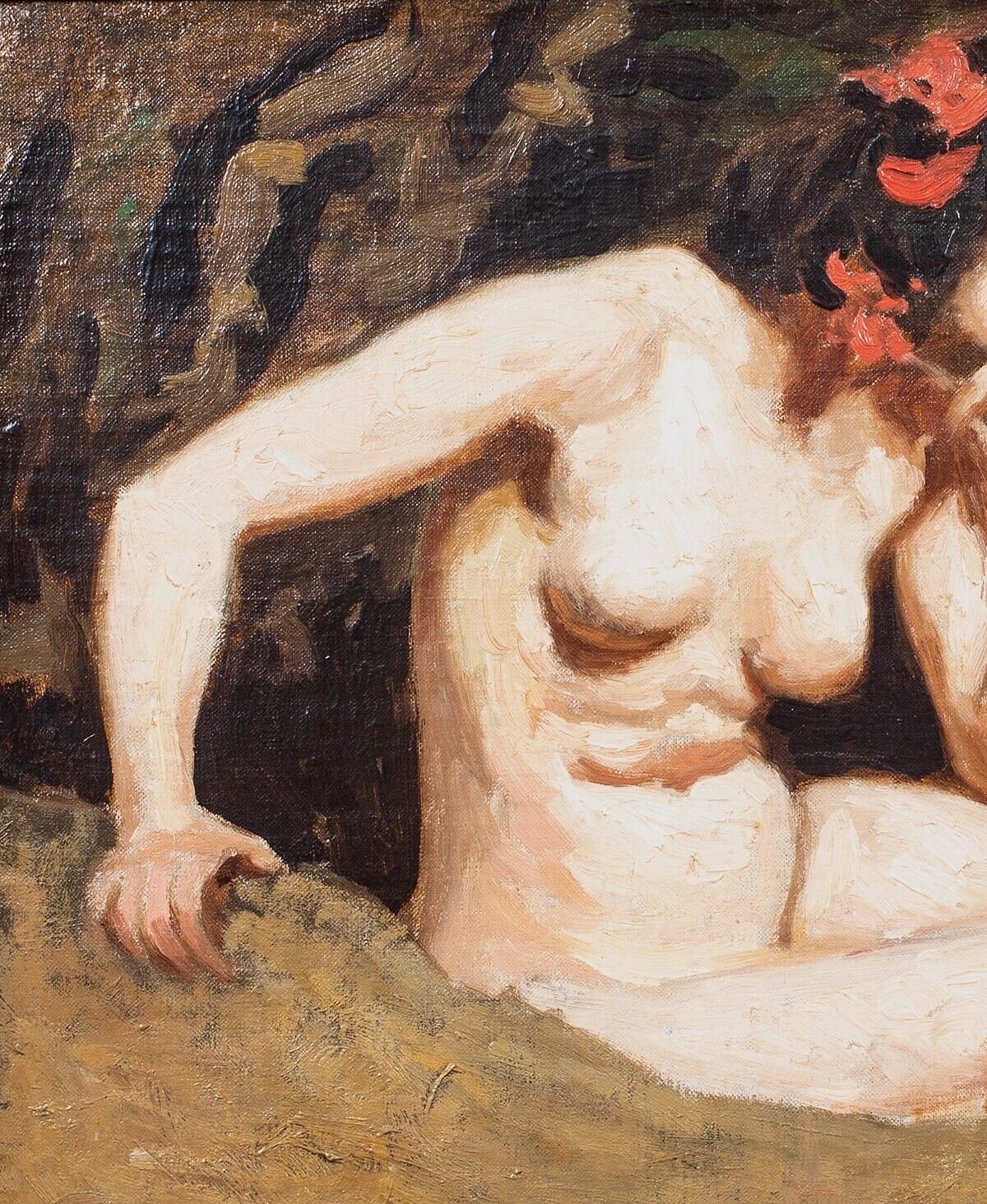 Artwork by Edwin Nichol, PORTRAIT OF A NUDE LADY IN A WOODLAND OIL PAINTING, Made of Oil on canvas