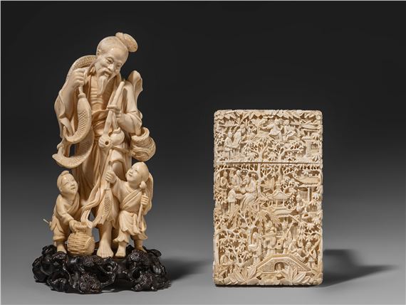 A Chinese ivory fisherman and sons