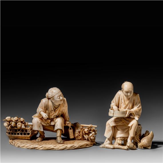 Two Japanese Meiji period ivory okimono