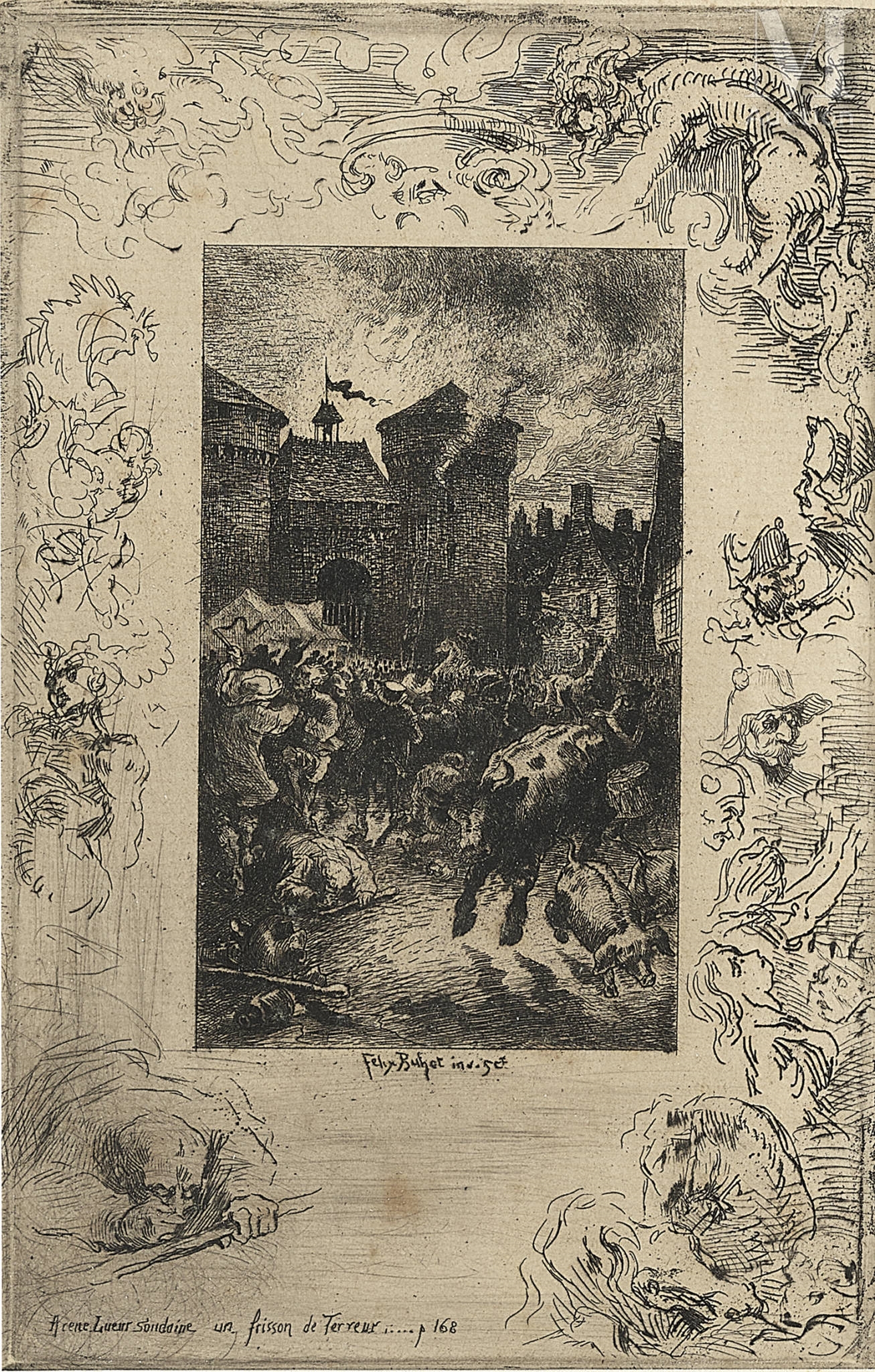 Artwork by Felix-Hilaire Buhot, Illustrations pour Le Chevalier Destouches, Made of Etching