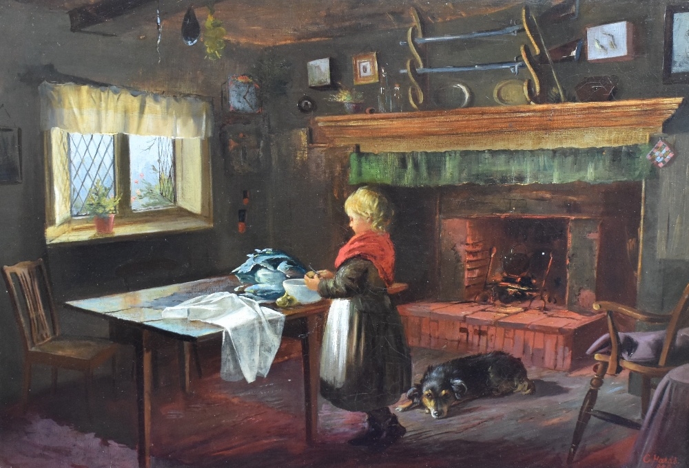 Charles G. Hards | interior scene with child cutting vegetables | MutualArt