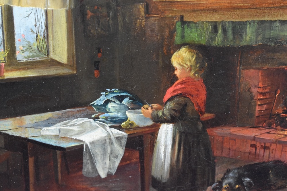 Charles G. Hards | interior scene with child cutting vegetables | MutualArt