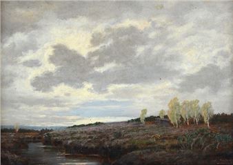 Evening landscape with deer - Max Kreitmeyer