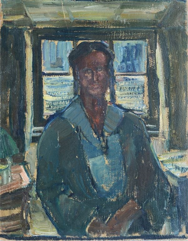 Artwork by Gerta Springer, Self-portrait (sketch), Made of Oil on cardboard