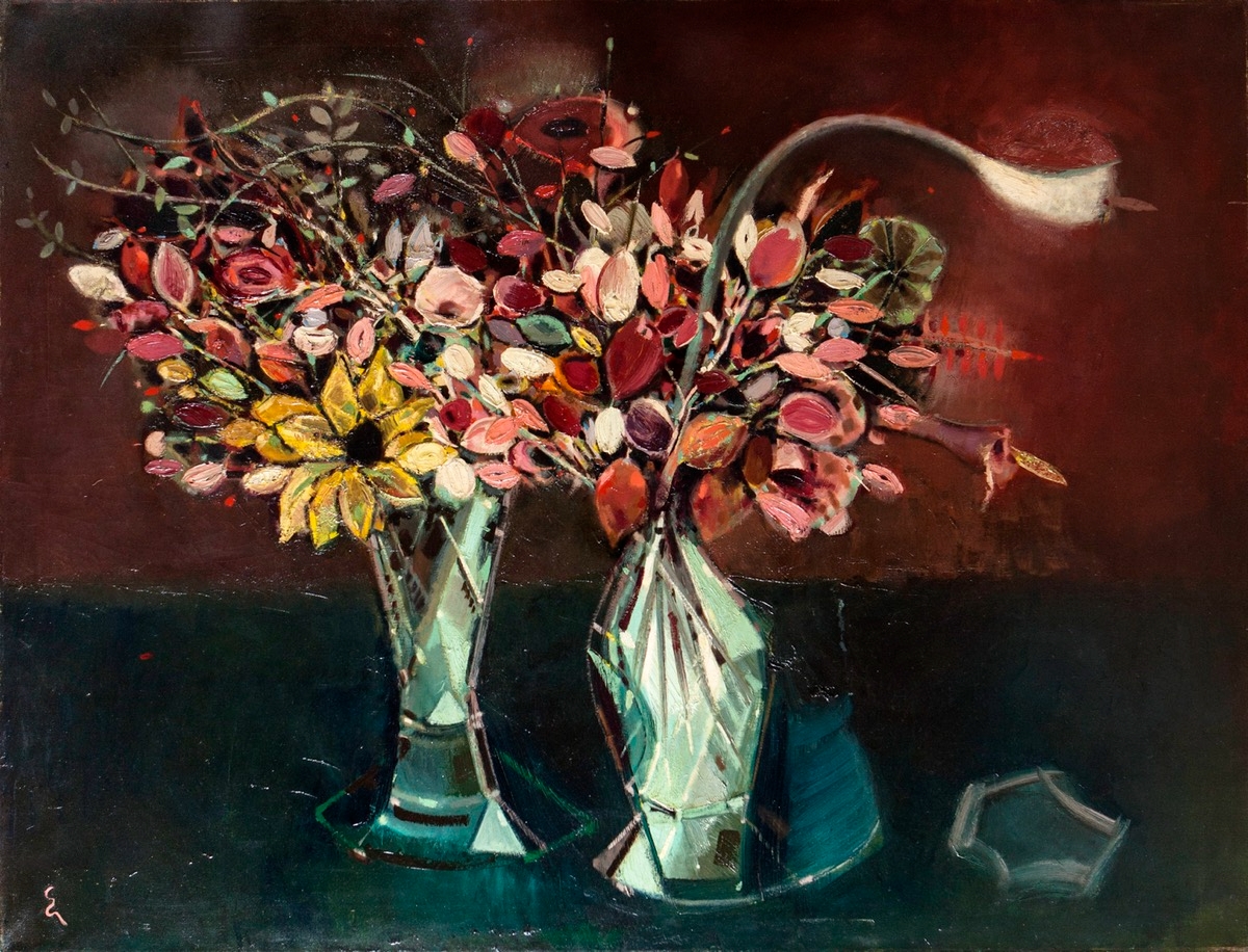 Artwork by Egon Vitalis Biel, "Dos jarrones de flores", Made of Óleo sobre lienzo