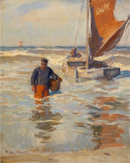 Unloading the catch in the surf of Scheveningen by Willy Sluiter