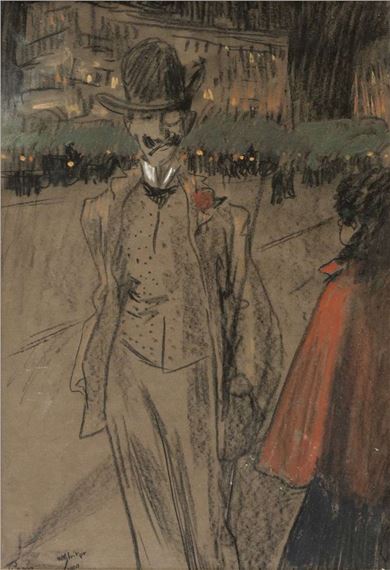 A dandy on the streets of Paris at night by Willy Sluiter