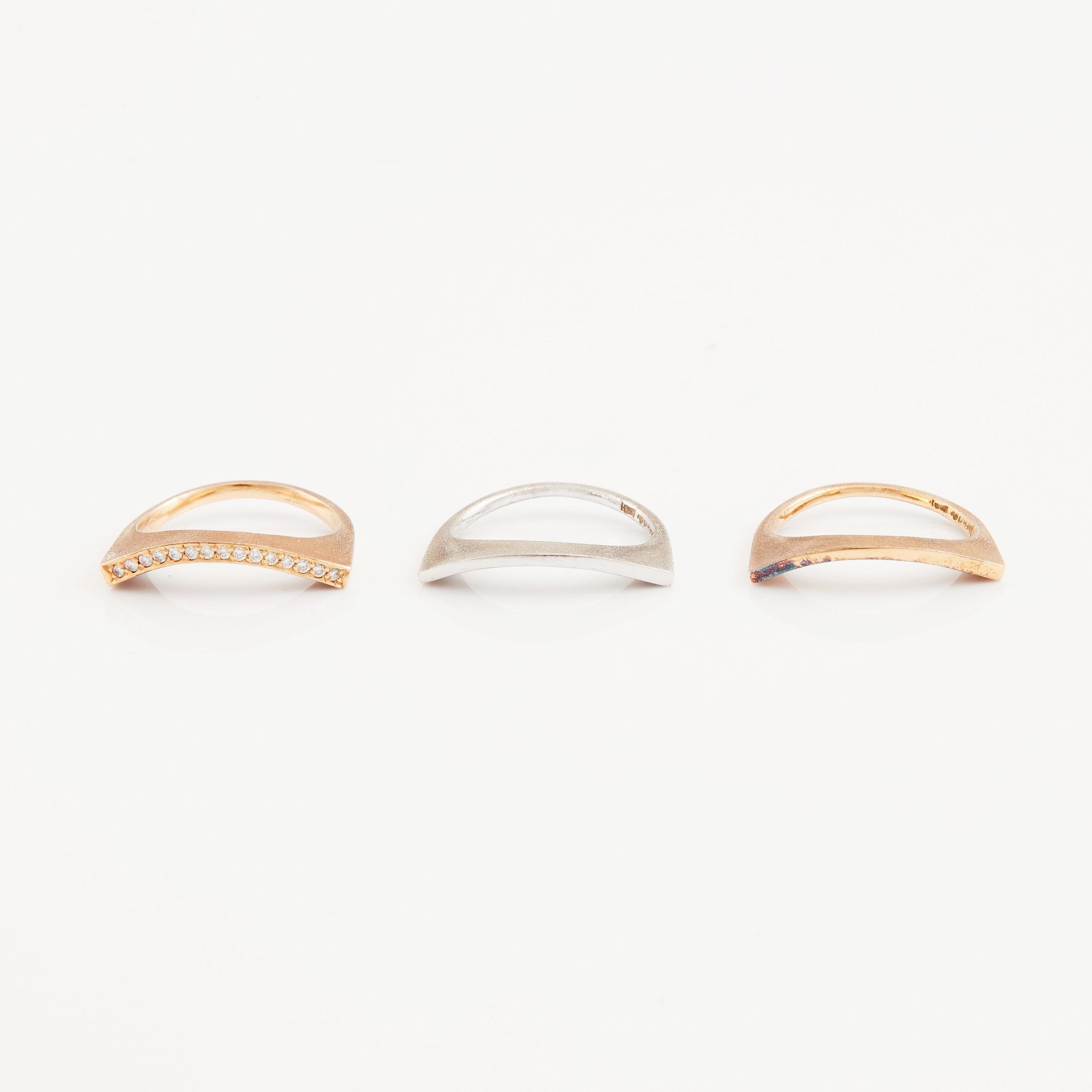 Artwork by Theresia Hvorslev, Theresia Hvorslev, Six 18K gold and white gold and silver rings set with round brilliant-cut diamonds