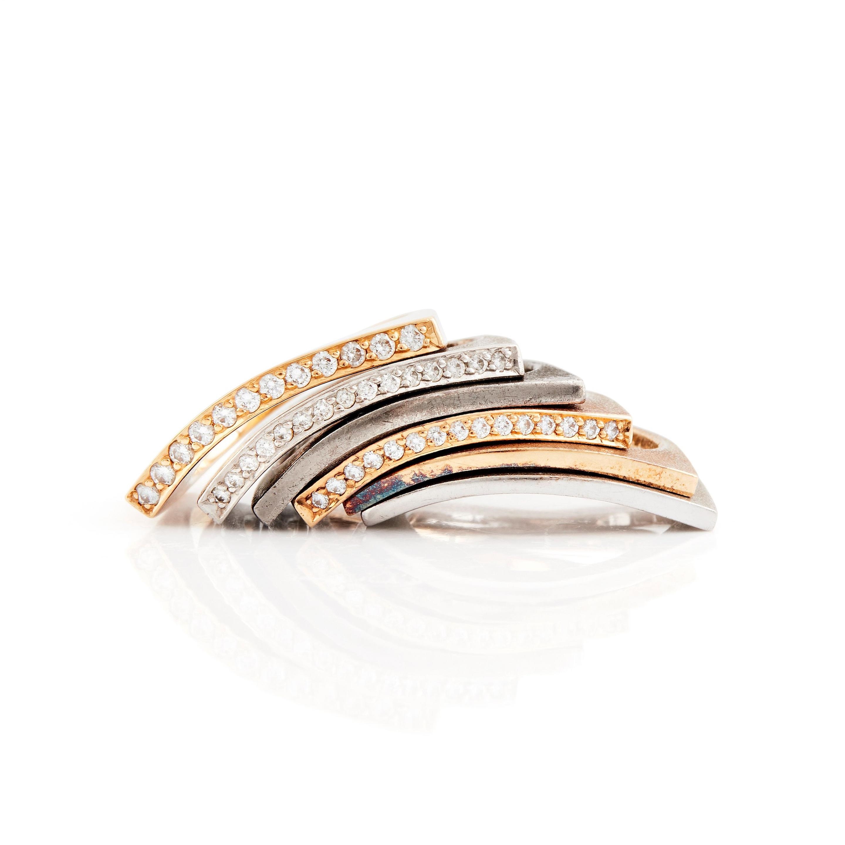 Artwork by Theresia Hvorslev, Theresia Hvorslev, Six 18K gold and white gold and silver rings set with round brilliant-cut diamonds