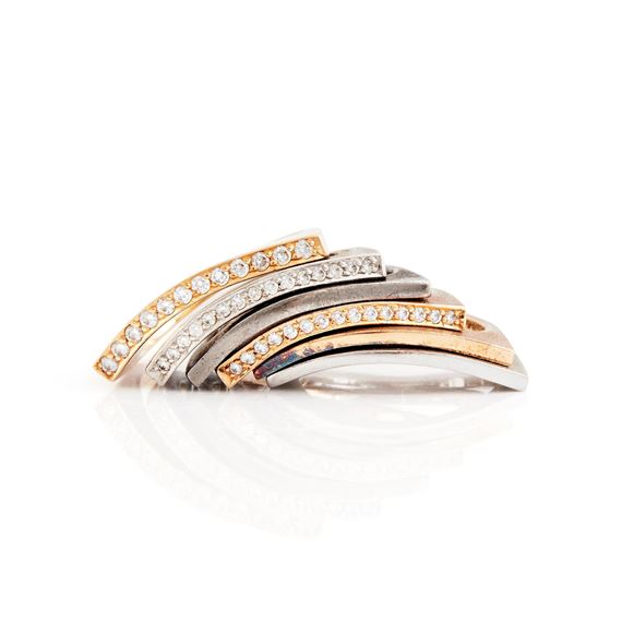 Theresia Hvorslev, Six 18K gold and white gold and silver rings set with round brilliant-cut diamonds - Theresia Hvorslev