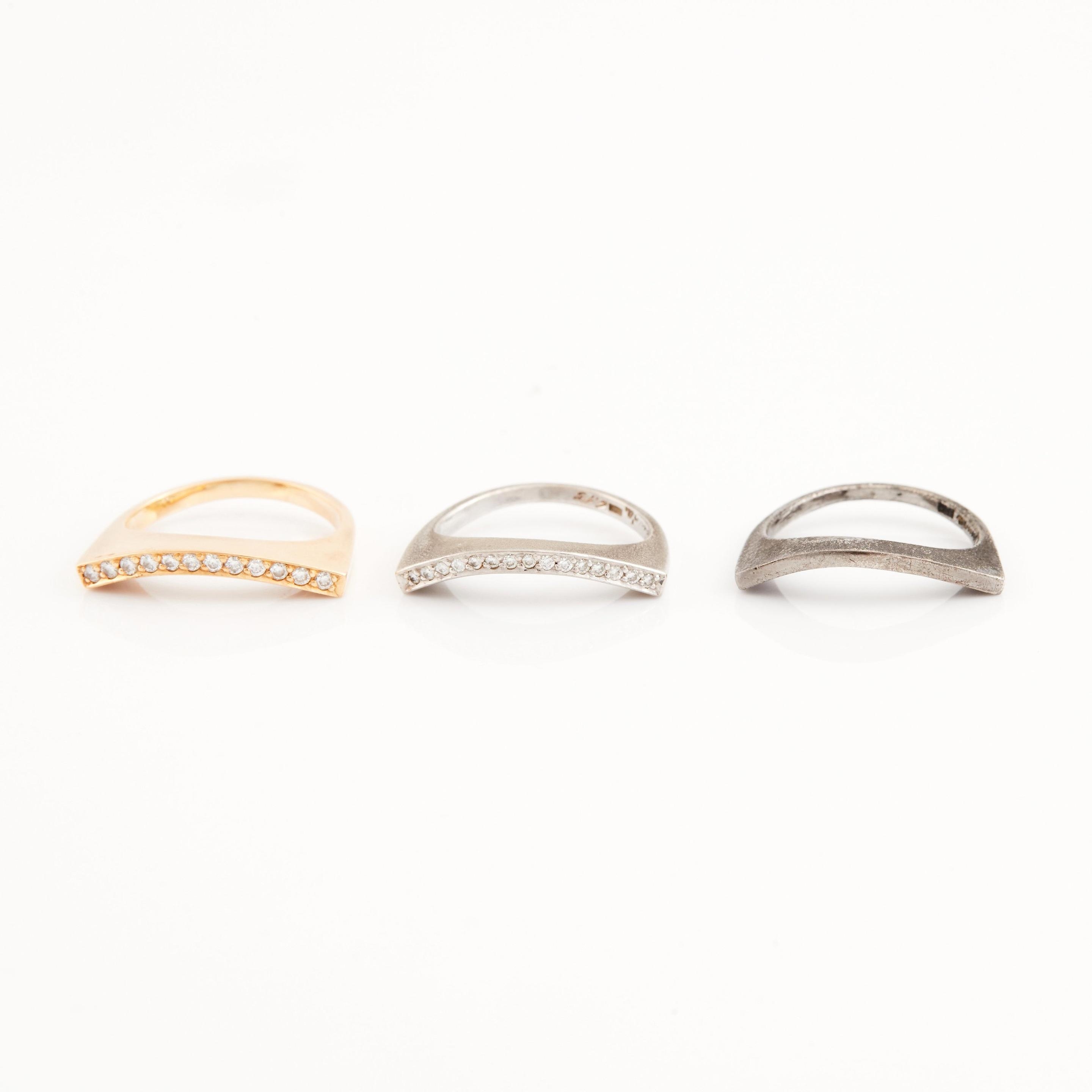 Artwork by Theresia Hvorslev, Theresia Hvorslev, Six 18K gold and white gold and silver rings set with round brilliant-cut diamonds