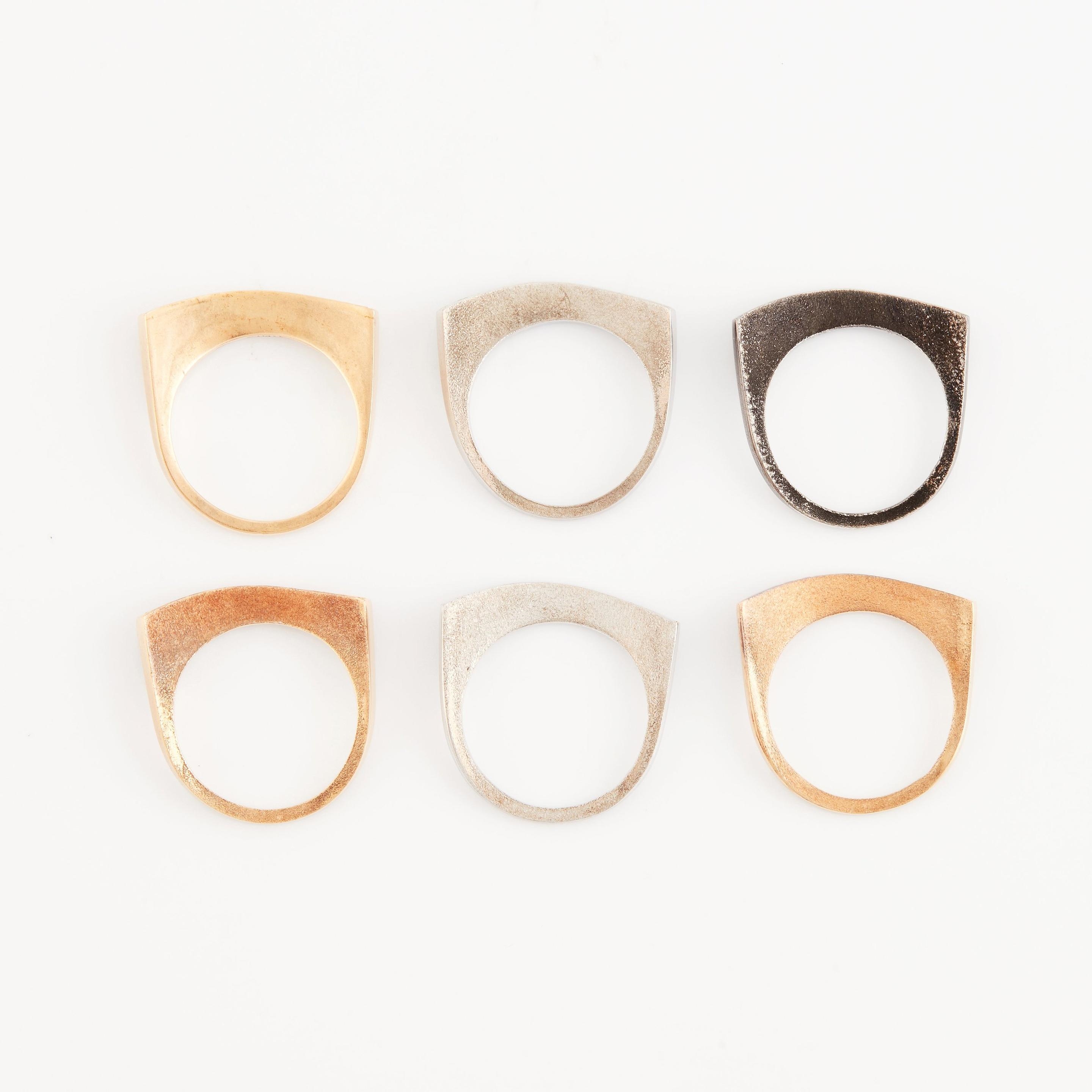 Artwork by Theresia Hvorslev, Theresia Hvorslev, Six 18K gold and white gold and silver rings set with round brilliant-cut diamonds