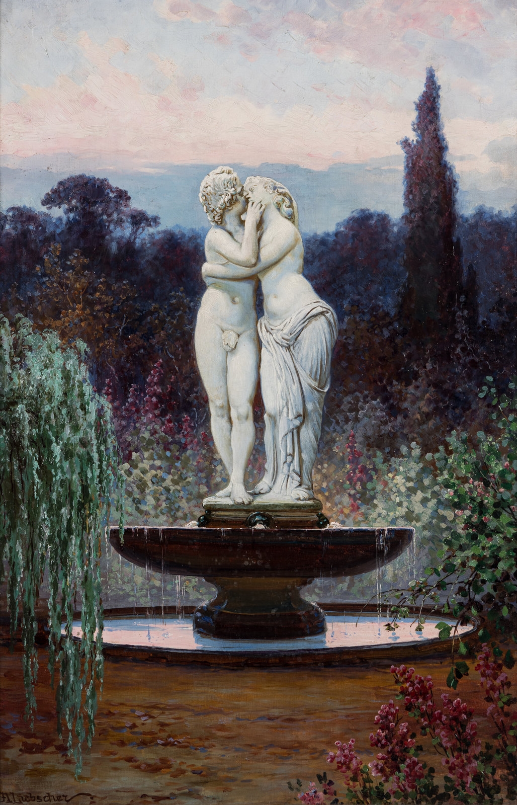 Artwork by Adolf Liebscher, Garden Fountain, Made of oil on canvas