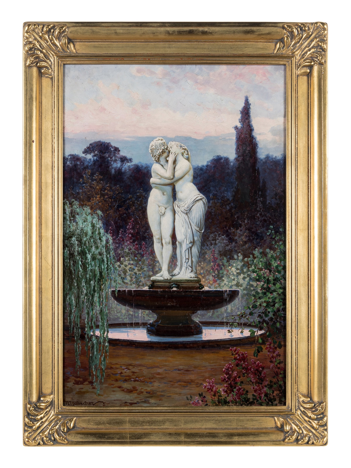 Artwork by Adolf Liebscher, Garden Fountain, Made of oil on canvas