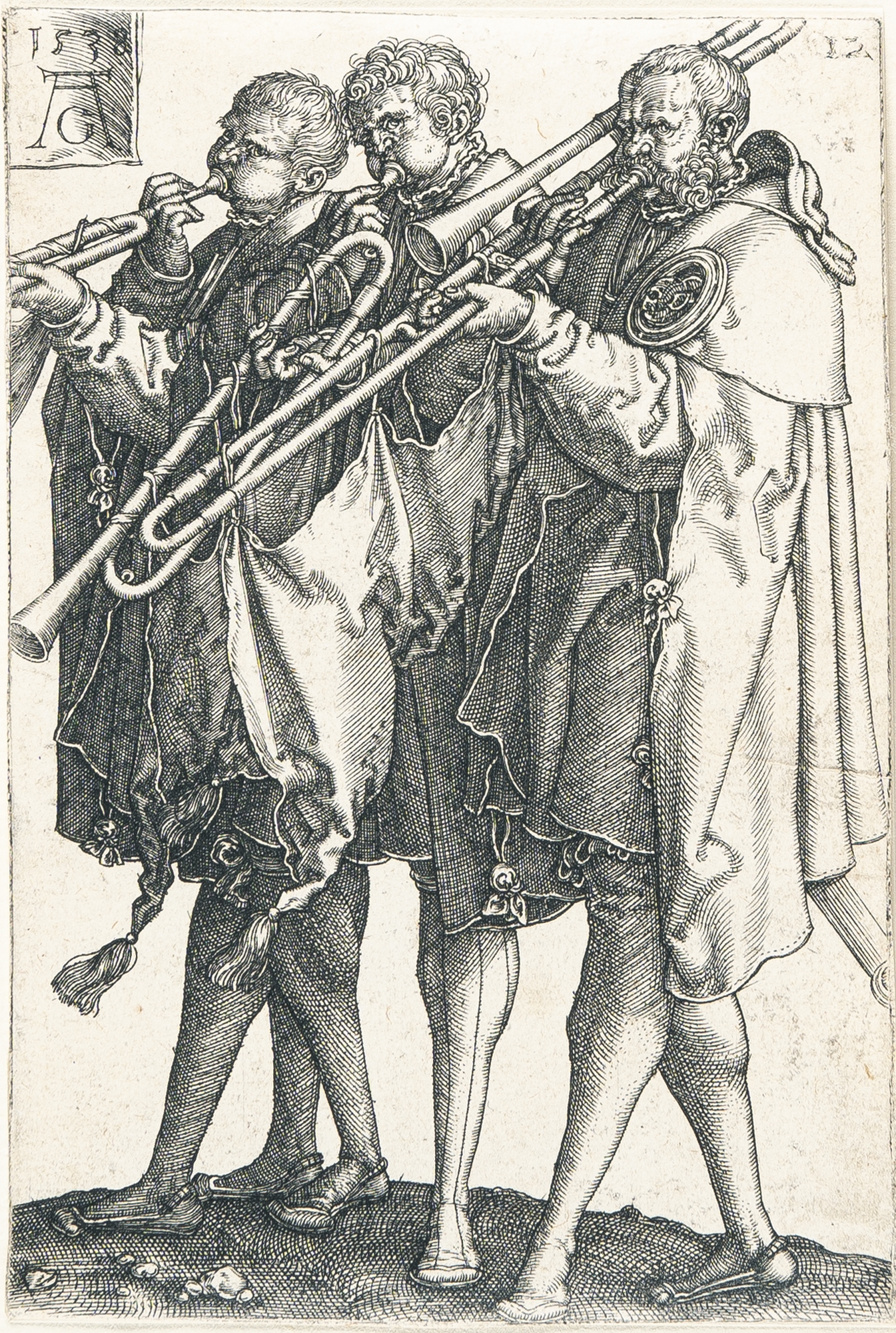 Heinrich Aldegrever | The three trumpeters (1538) | MutualArt