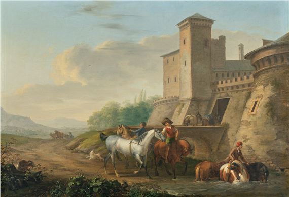Horse pond by a castle by Johann Georg Pforr, 1789