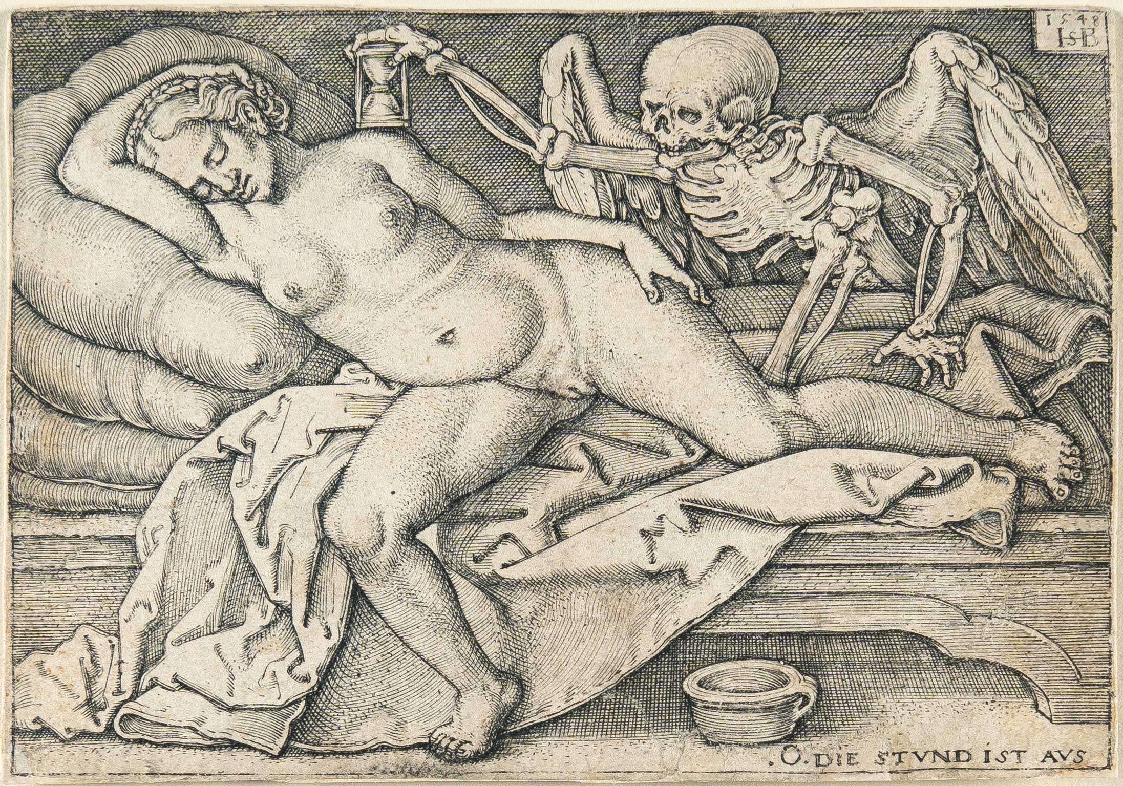 Artwork by Hans Sebald Beham, Death and the Sleeping Woman, Made of Engraving on laid paper