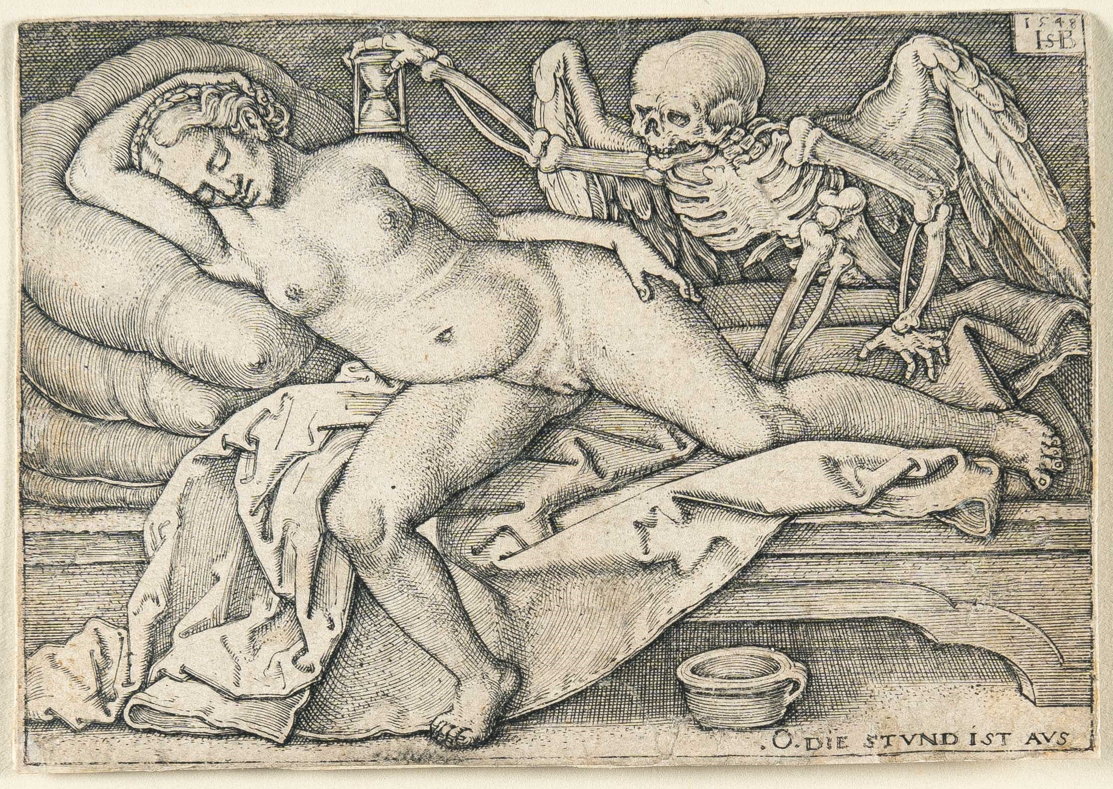 Artwork by Hans Sebald Beham, Death and the Sleeping Woman, Made of Engraving on laid paper