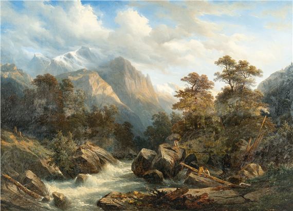 François Diday | Lauterbrunnen valley with a rushing river and figures ...