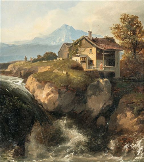 River landscape with a farmhouse near Garmisch-Partenkirchen by Carl Rottmann, 1823/1824