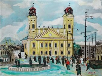 Debreceni főtér a Nagytemplommal - Urich J. Jelzéssel