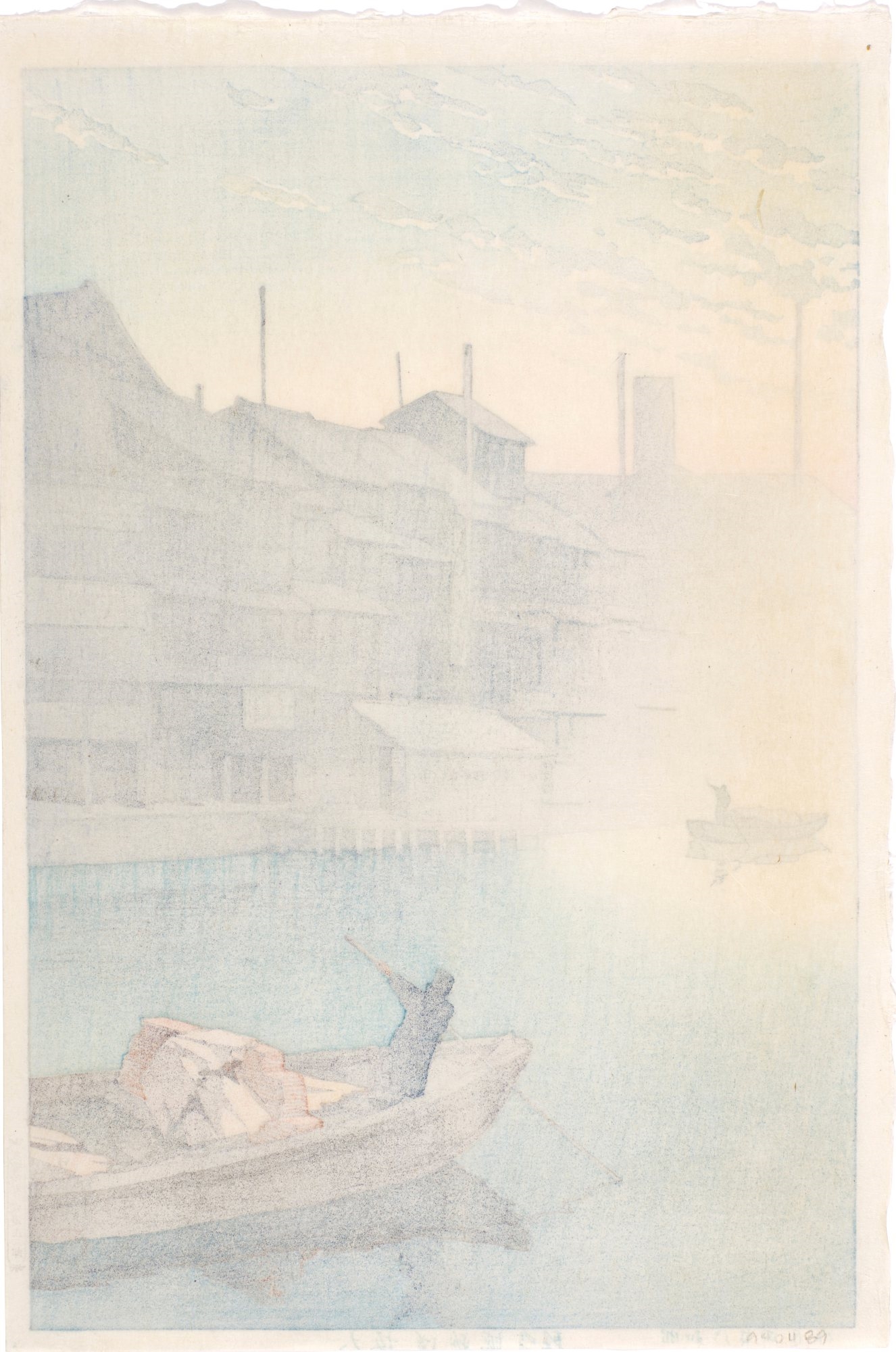 Artwork by Hasui Kawase, Morning in Dotonbori, Osaka ( Osaka Dotonburi no asa ), Made of woodblock print