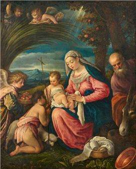Giambattista da Ponte Bassano The Holy Family with Saint John and an Angel Oil on canvas (relined). 122.5 x 100.5 cm. - Giambattista dal Ponte