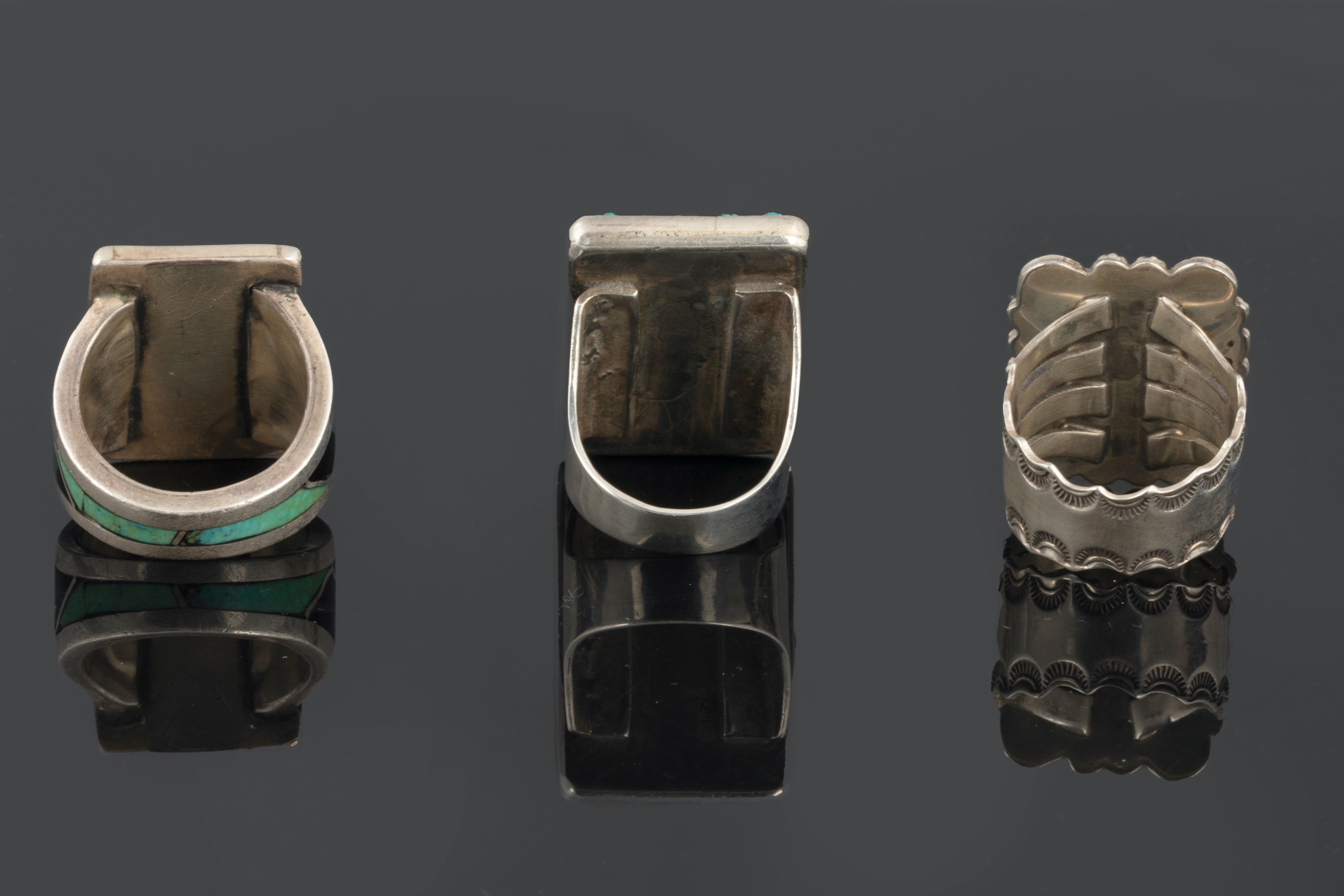 Glen Adakai | Group of Three Silver + Turquoise Rings | MutualArt