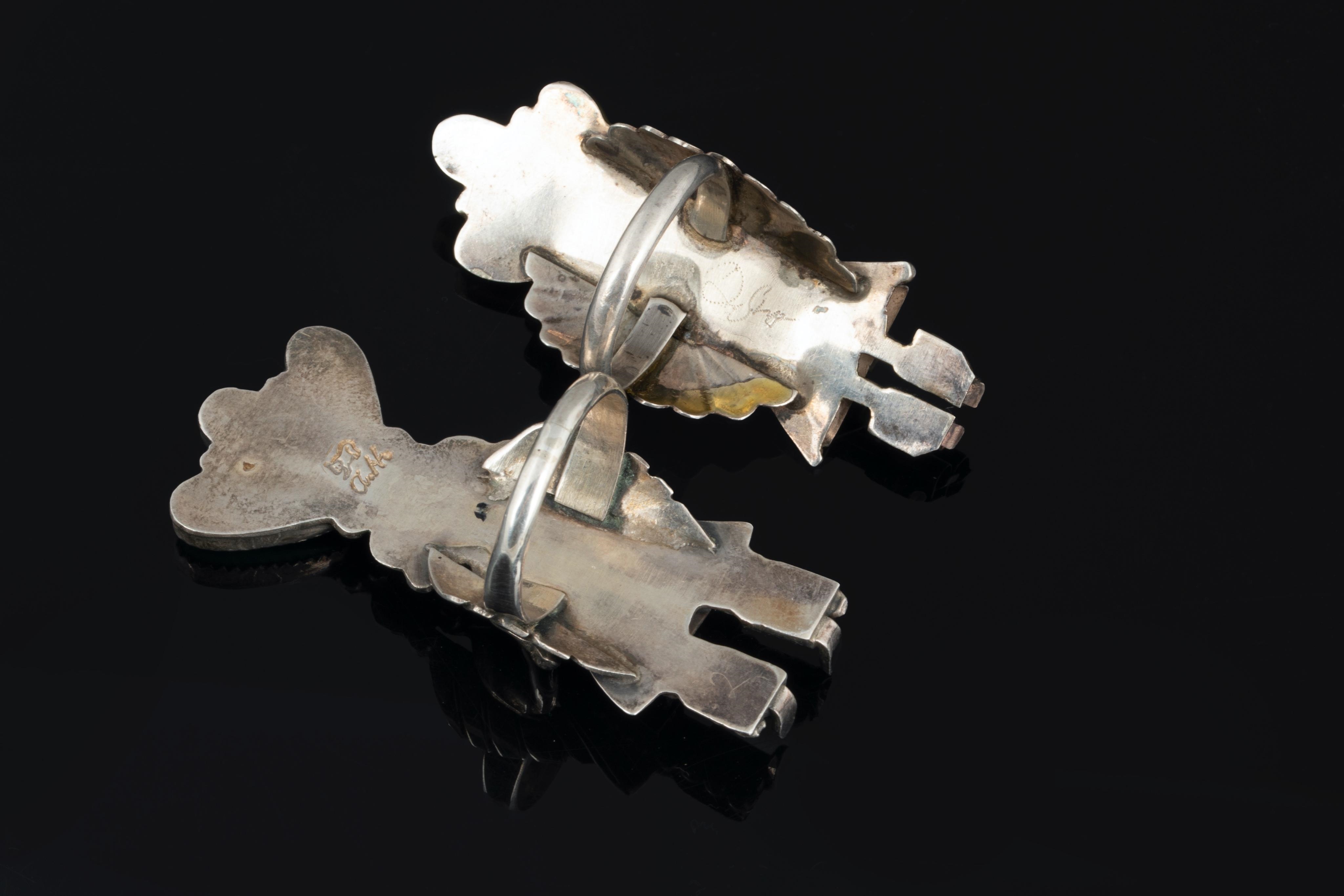 Artwork by Alonzo Hustito, Pair of Silver and Turquoise Figural Rings, Made of Silver and Turquoise