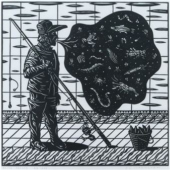 Dennis Cunningham ''Baited Breath'' 1984 Linocut - Dennis Cunningham