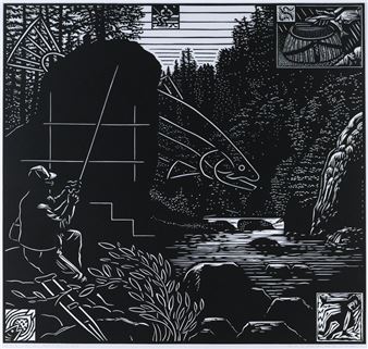 Dennis Cunningham ''The Big Rock'' Linocut - Dennis Cunningham