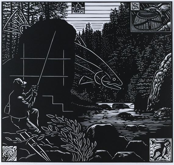 Dennis Cunningham ''The Big Rock'' Linocut - Dennis Cunningham