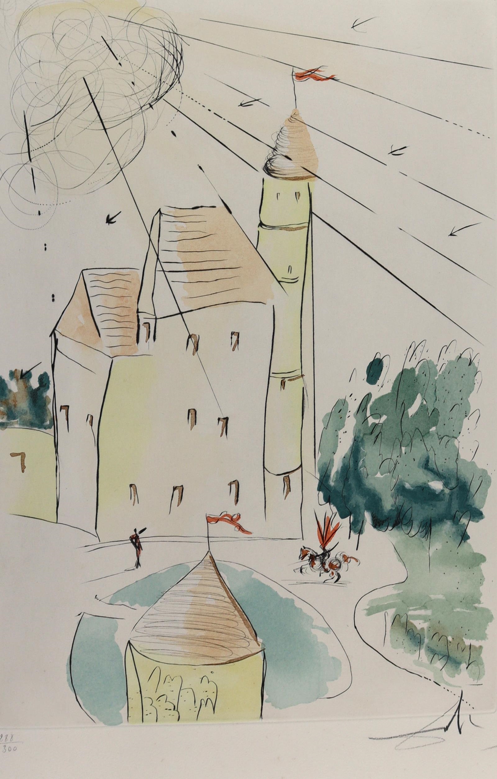 Artwork by Salvador Dalí, "Chateau de Vascoeuil", Made of Color etching on Arches