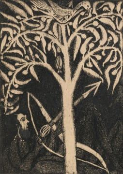 Shooter Birdes (sic) by John Ndevasia Muafangejo, dated 1974