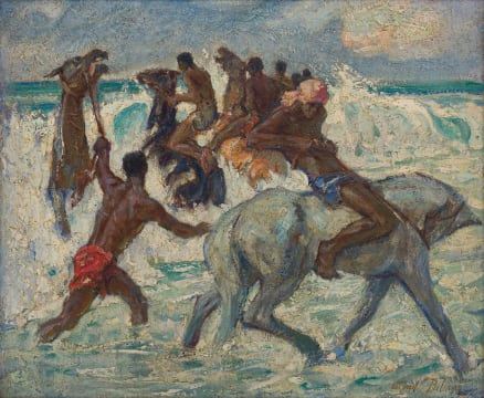 Racehorses on Durban Beach by Alfred Palmer