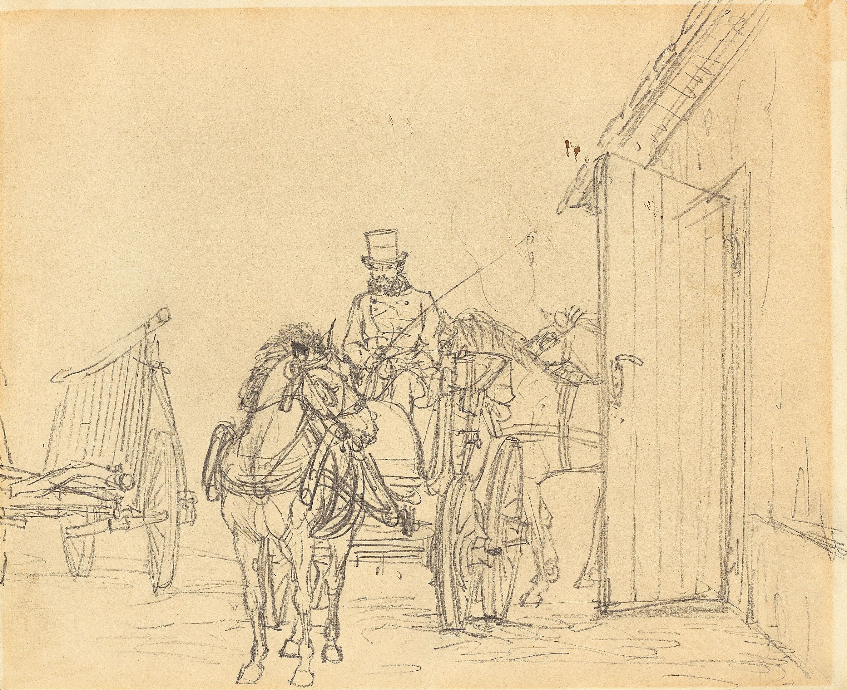 Adolph von Menzel | Waiting coach. (1840s) | MutualArt