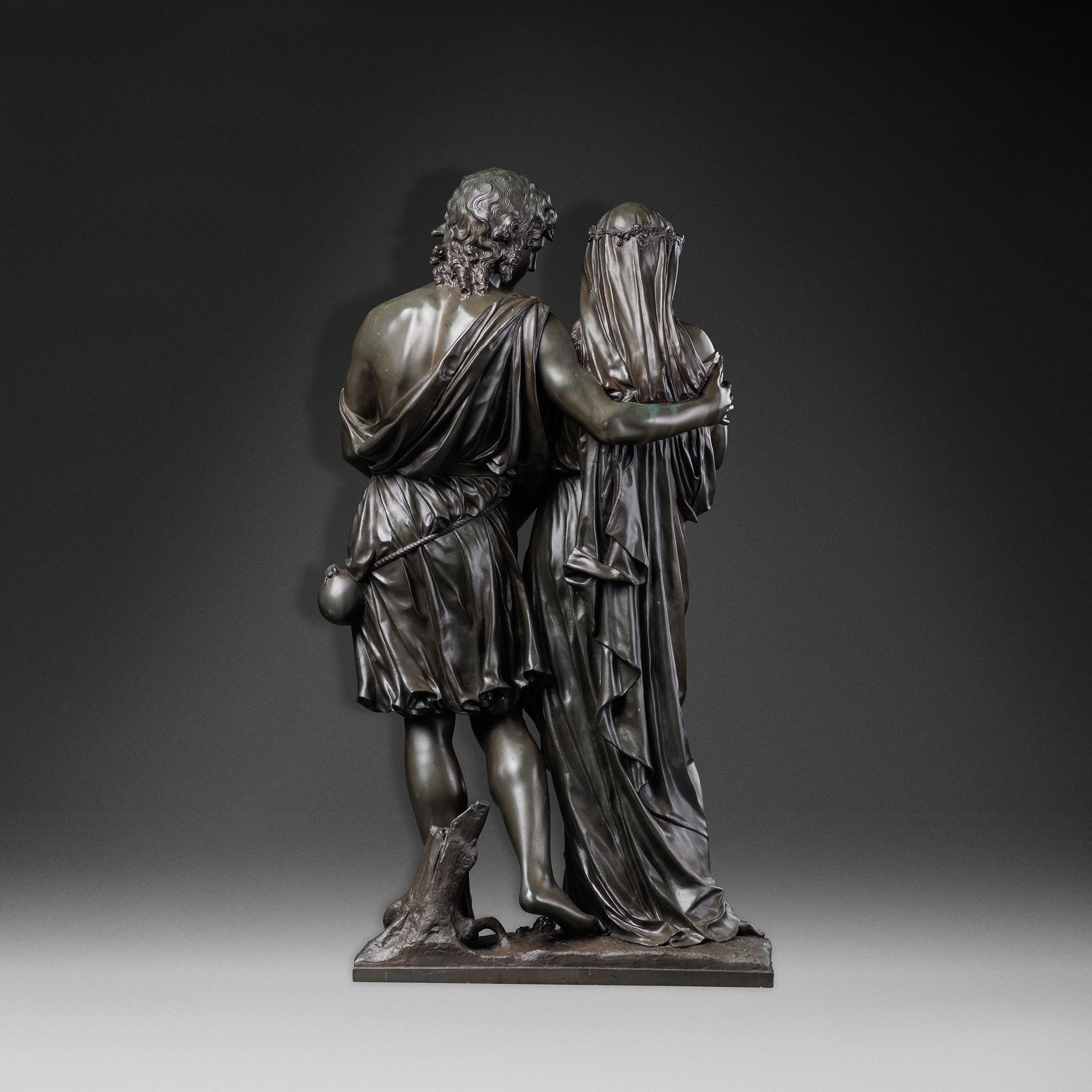 Artwork by Jean-Baptiste Germain, The loving couple, Made of green brown patina